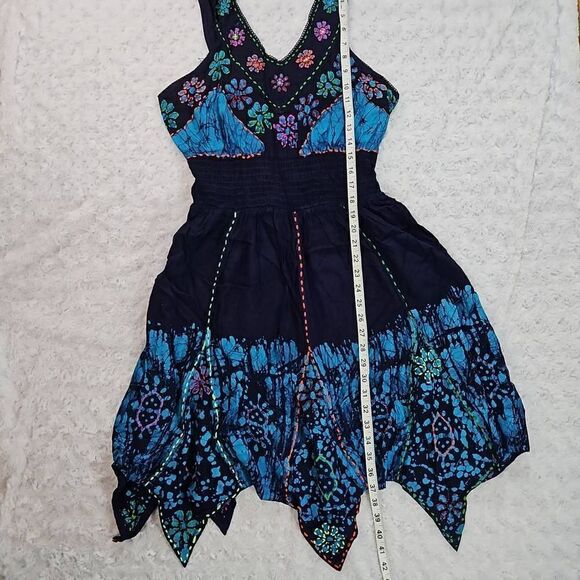 Vintage Floral Tie Dye Hippie Embroidered Shoreline Size L/XL Asymmetrical Hem 9 - Picture 12 of 14